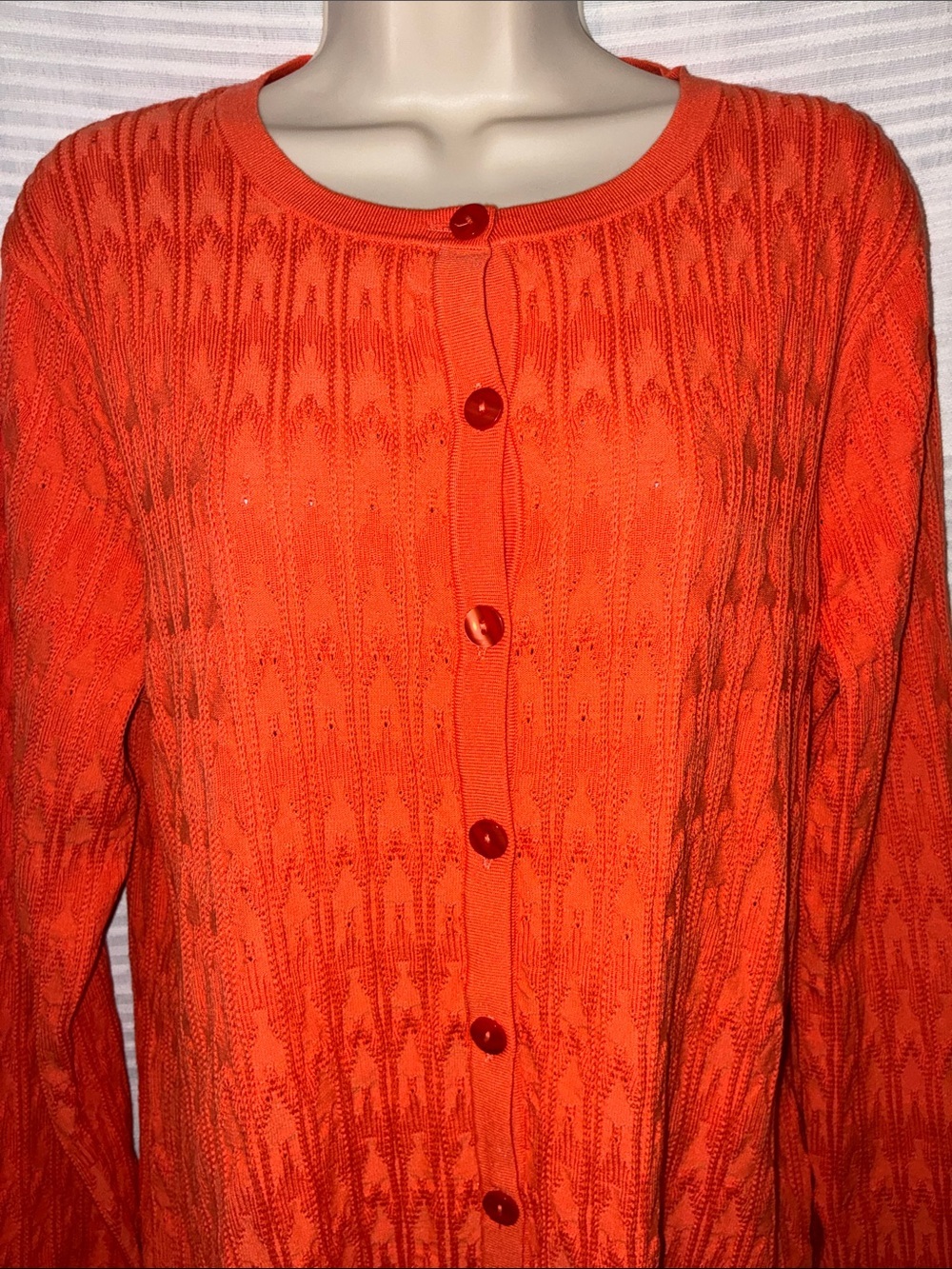 Pendleton Bright Coral Openwork Button Cardigan, Size L